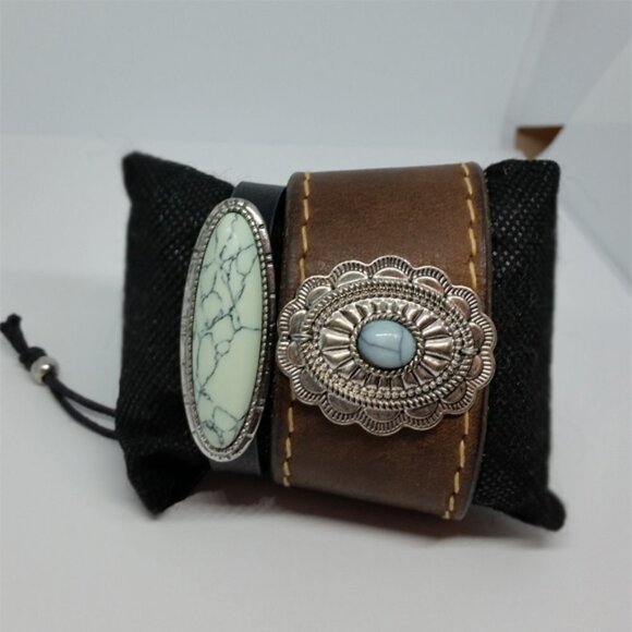 HANDMADE southwestern boho style stone look leather/faux bracelets - Picture 1 of 3
